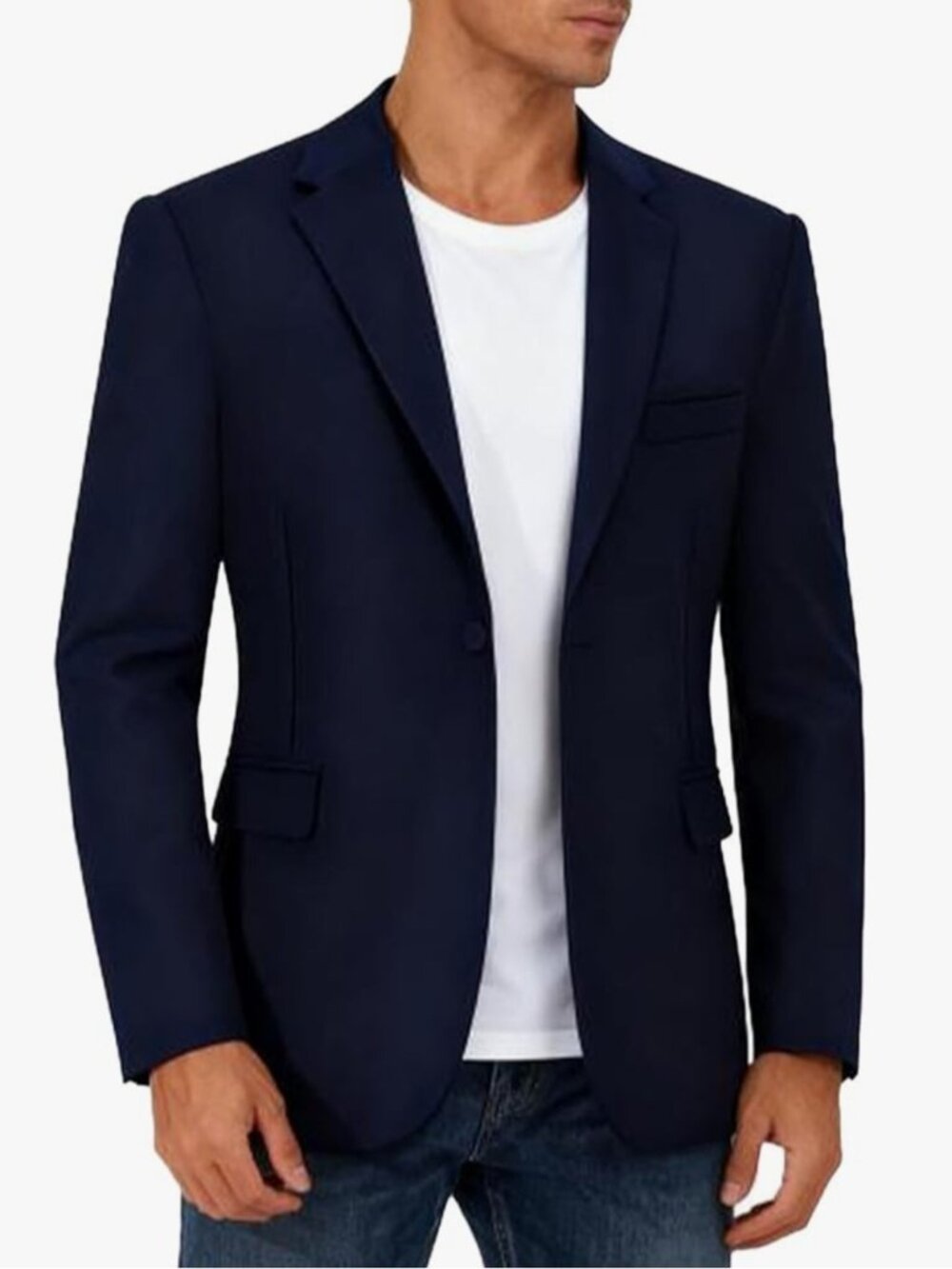 Classic Navy Blue Plus Size Men's Blazer Tailored Single-Breasted Sport Coat 3XL